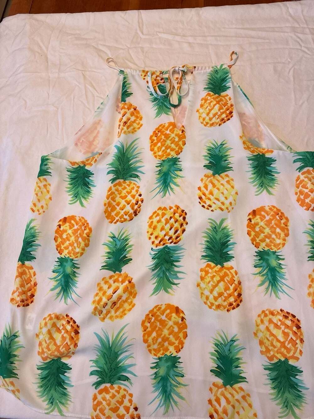 Finn & Grace Pineapple Print Halter Neck Keyhole Tank Top